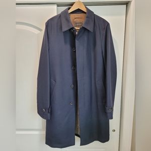 Canali Wool Navy Car Coat Overcoat Mens 36R US 46 EU Blue Made Italy Loro Piana